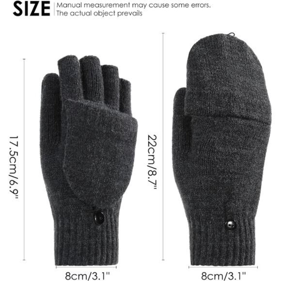 Winter Fingerless Gloves for Men Women, Convertible Warm Half Finger - Picture 6 of 6